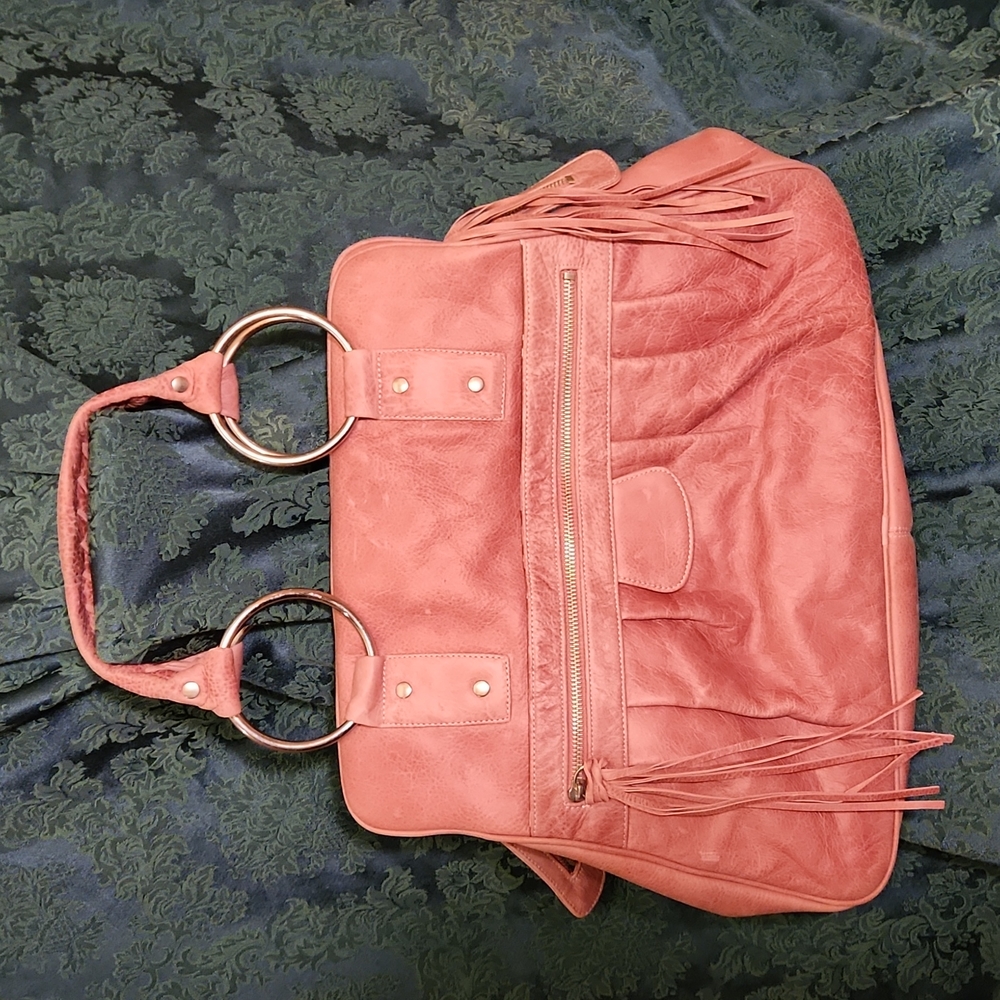 Large BULGA Dusty Rose Leather Satchel